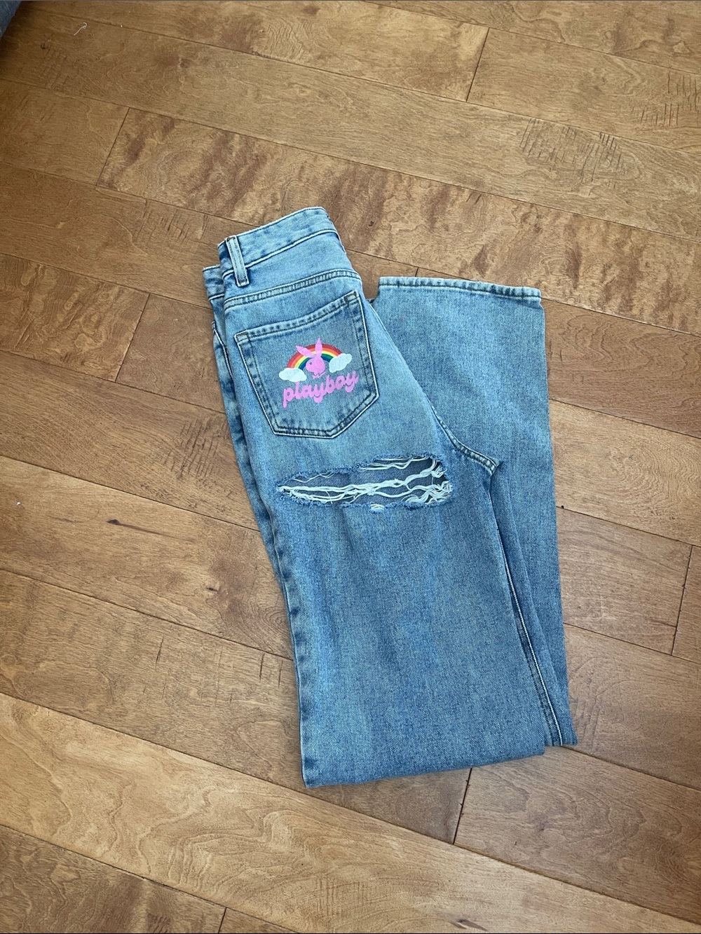 PLAYBOY Light Blue Straight Leg Jeans with Embroidered Pocket